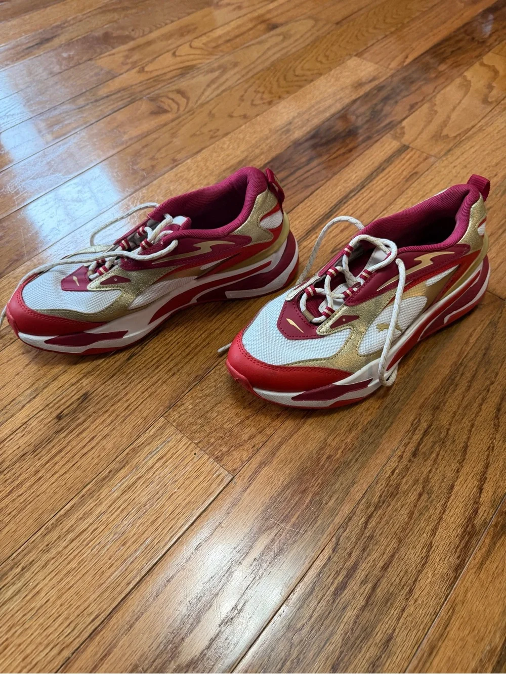 PUMA RS-Fast Glitz Chunky Sneakers Red Gold White 7Y EU 39
